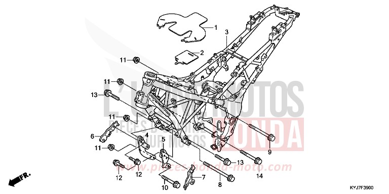 CARROSSERIE DE CHASSIS de CBR250R ABS ASTEROID BLACK METALLIC (NHA35) de 2011